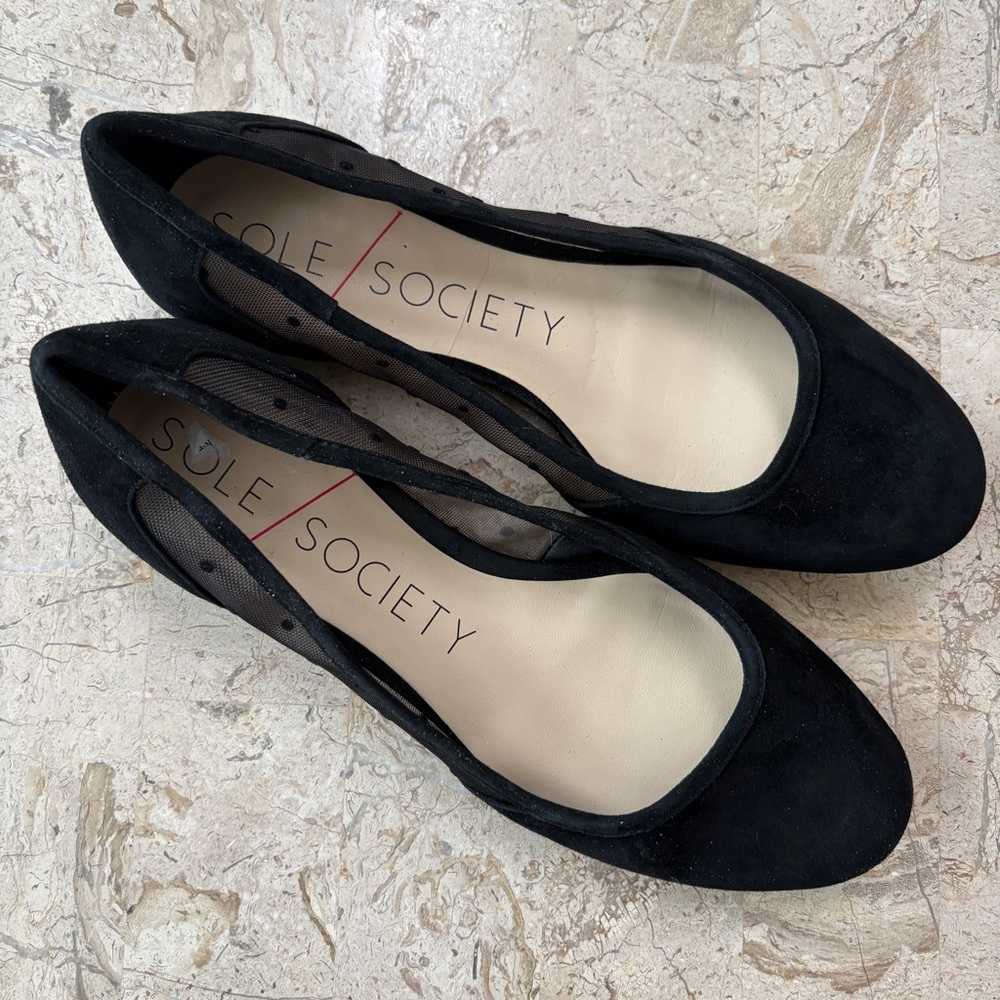 Elegant Ballet Flat Black Suede Slip On Pammy Sole Society Size 7 M